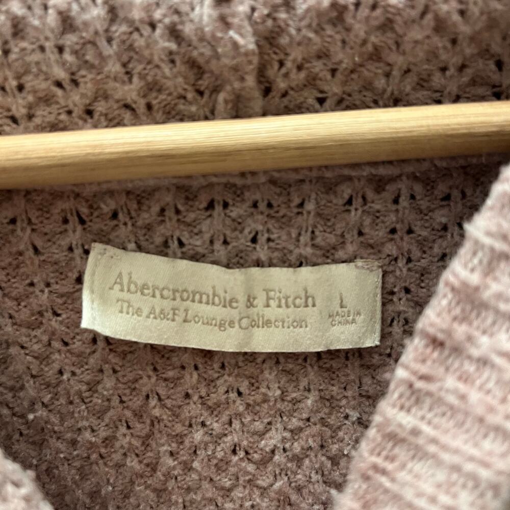 Abercrombie & Fitch Lounge Waffle Knit Hoodie Sweater Pink Mauve Oversized Sz L - Picture 4 of 5